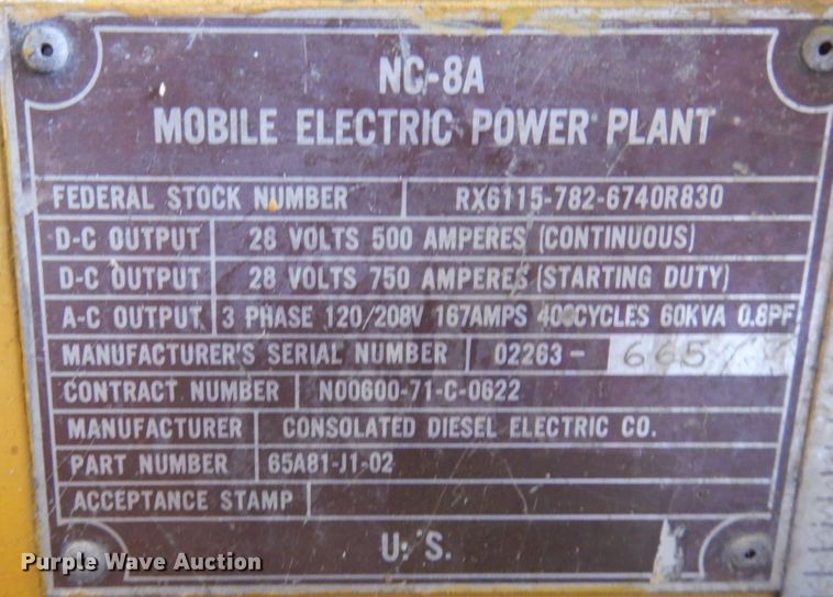 image for item JQ9349 Consolidated Diesel Electric Company NC-8A  power unit