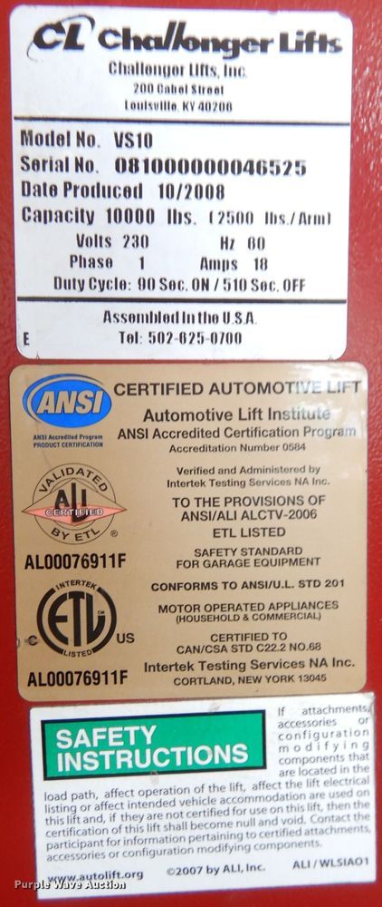 image for item KP9795 2008 Challenger VS10  Vehicle lift