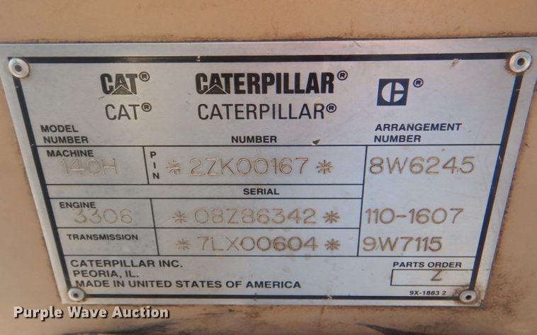 image for item DG1858 1995 Caterpillar 140H  VHP motor grader