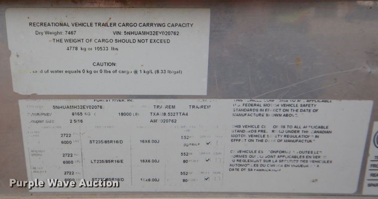 image for item DH7286 2014 Forest River  enclosed cargo trailer