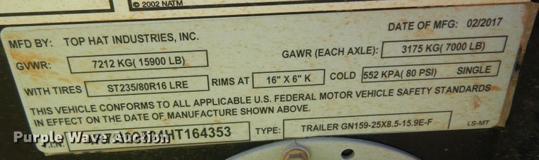 image for item DH7289 2017 Top Hat  equipment trailer