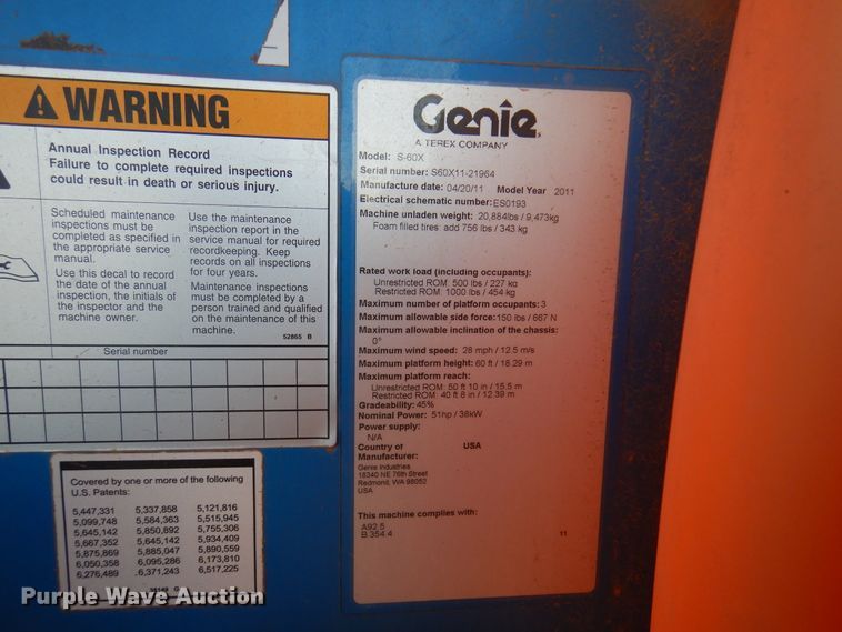 image for item DI5354 2011 Genie S-60X  boom lift