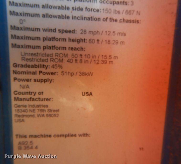 image for item DI5354 2011 Genie S-60X  boom lift