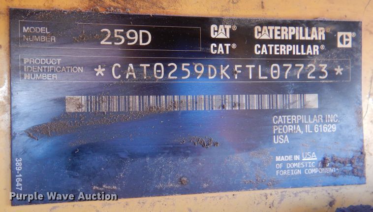 image for item DI5355 2016 Caterpillar 259D  tracked skid steer loader