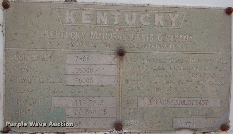 image for item DL3155 1986 Kentucky  dry van trailer