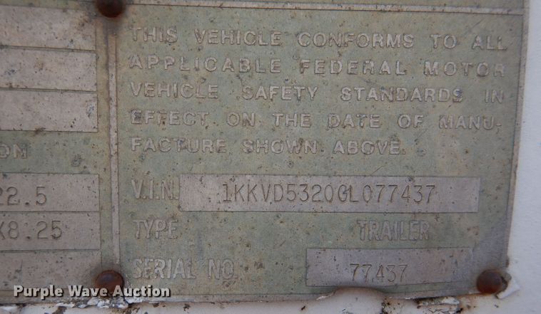 image for item DL3155 1986 Kentucky  dry van trailer