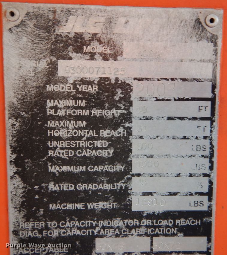 image for item DL3183 2003 JLG 400S  boom lift