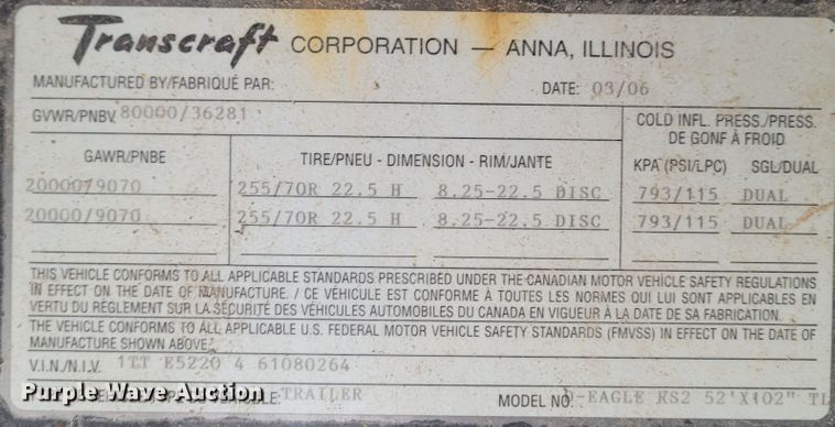 image for item FC9058 2006 Transcraft Eagle  drop deck equipment trailer