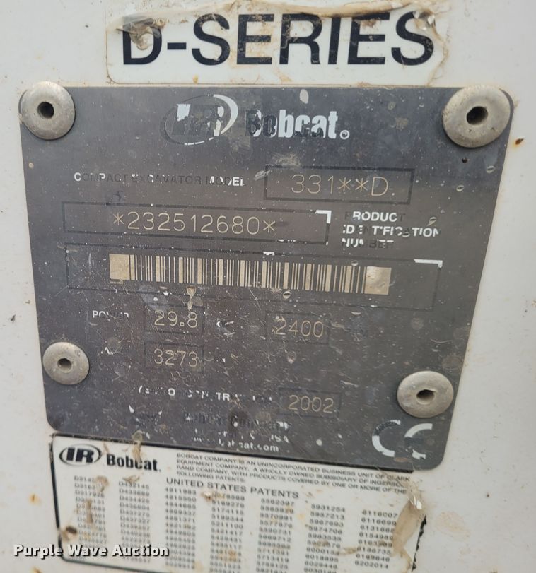 image for item FC9064 2002 Bobcat 331  mini excavator