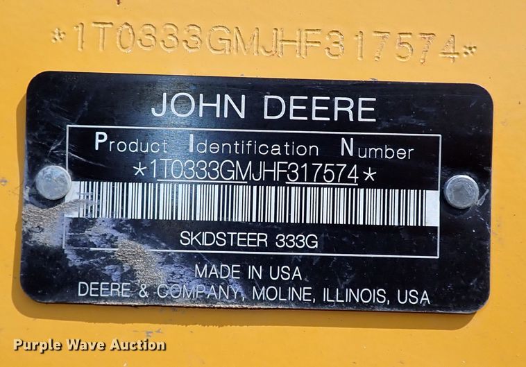 image for item IN9659 2017 John Deere 333G  tracked skid steer loader