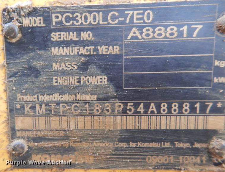 image for item JG9019 2007 Komatsu PC300LC-7EO  excavator