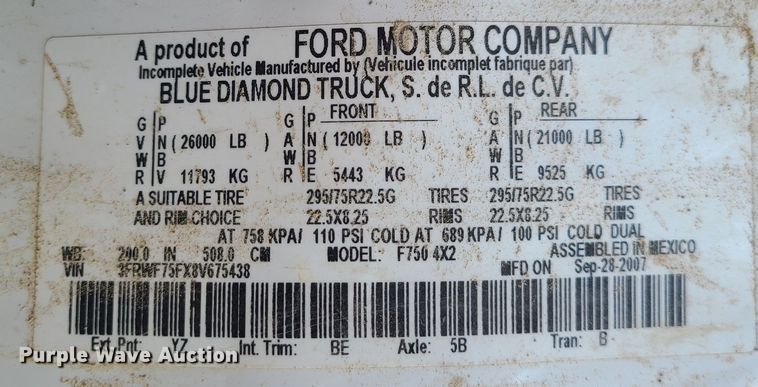 image for item JG9312 2008 Ford F750  utility / service truck