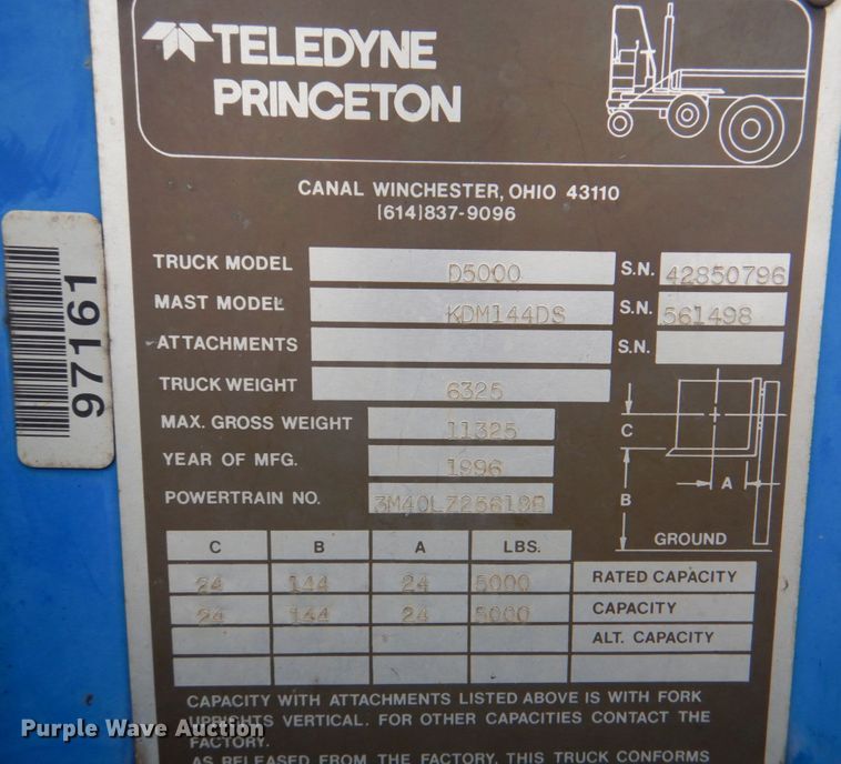 image for item JS9168 1996 Teledyne Princeton D5000  forklift