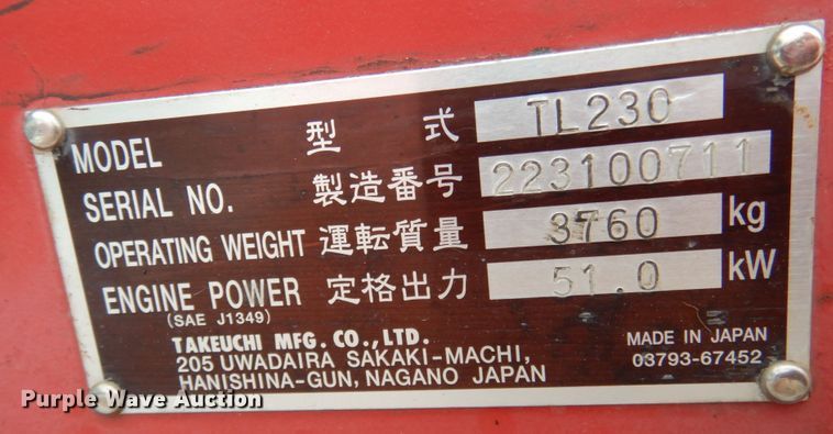image for item KI9477 2011 Takeuchi TL230  tracked skid steer loader
