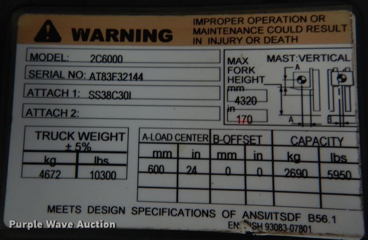 image for item KI9479 2013 Caterpillar 2C6000  forklift