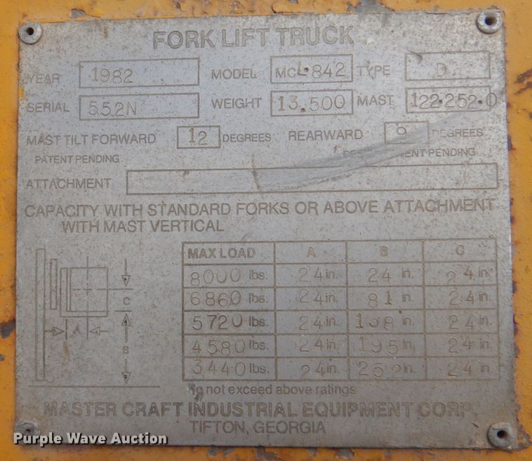image for item KX9211 1982 Mastercraft MCL842  forklift