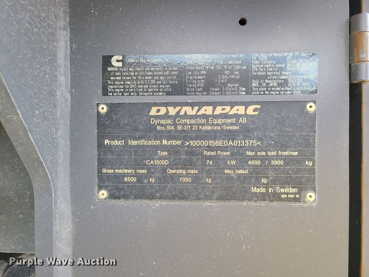 image for item L1258 Dynapac CA1500D  single drum vibratory roller