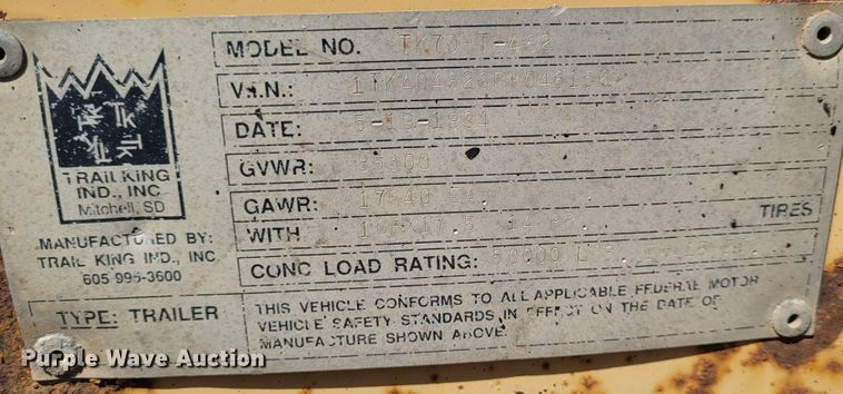 image for item BY9457 1994 Trail King TK70HT  drop deck equipment trailer