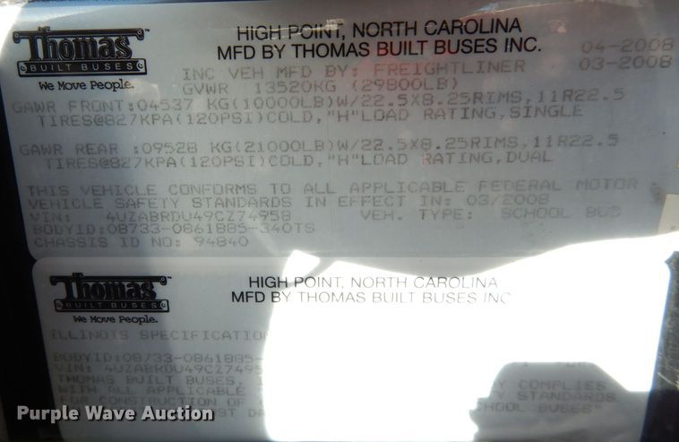 image for item DG0864 2009 Thomas Built Buses  school bus