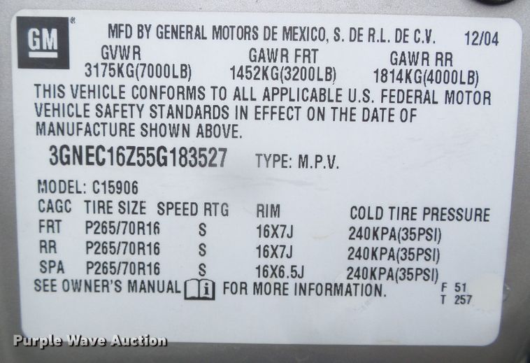 image for item DJ7507 2005 Chevrolet Suburban  SUV