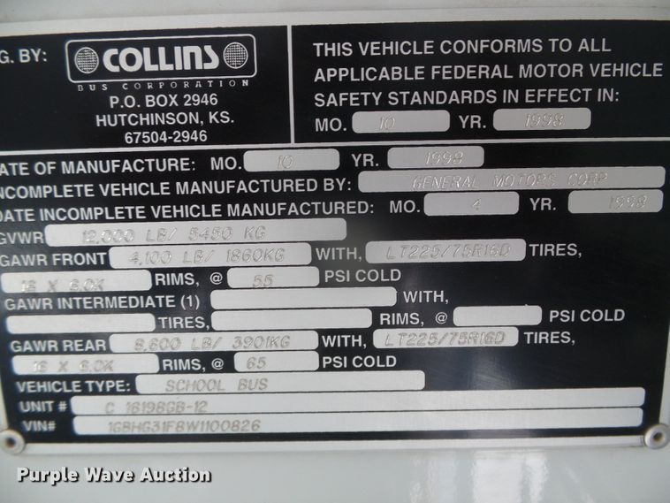 image for item DJ7508 1998 Chevrolet Express  school bus