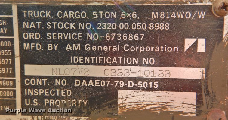 image for item DK2475 1979 Am General M814WO/W  flatbed truck