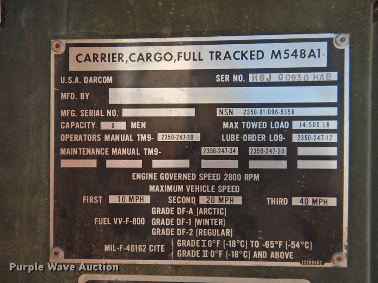 image for item DK2478 1989 FMC Corp. M548A1  amphibious vehicle