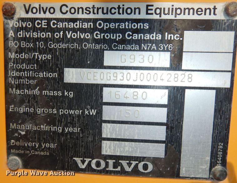 image for item DK2985 2009 Volvo G930  motor grader