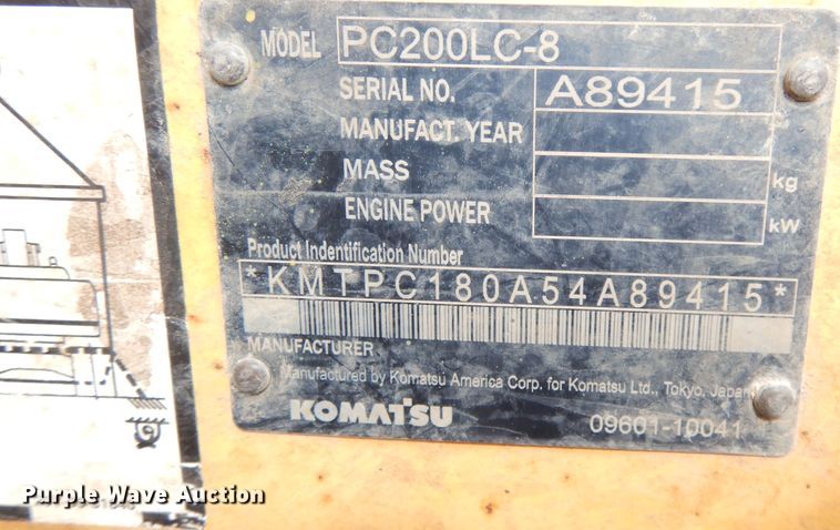 image for item DK3008 2010 Komatsu PC200LC-8  excavator
