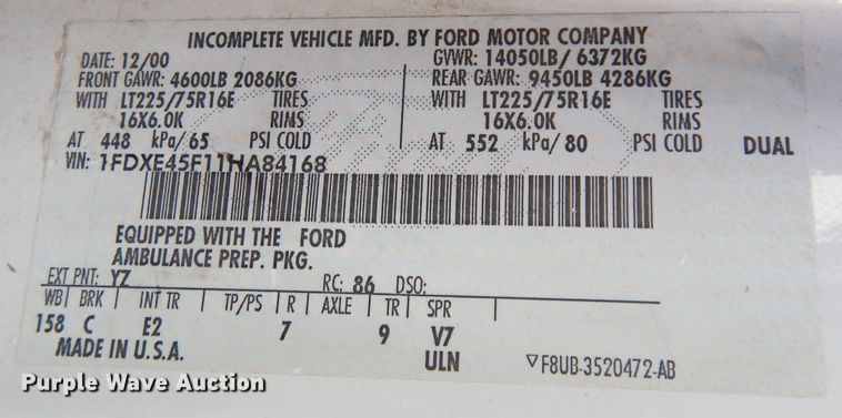 image for item DK3050 2001 Ford Econoline E450 Super Duty  ambulance