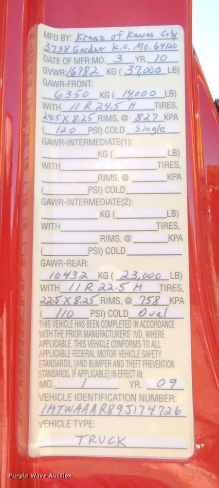 image for item DK3059 2009 International WorkStar 7300  dump truck