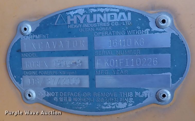 image for item DL7668 Hyundai Robex 170 W-3  excavator