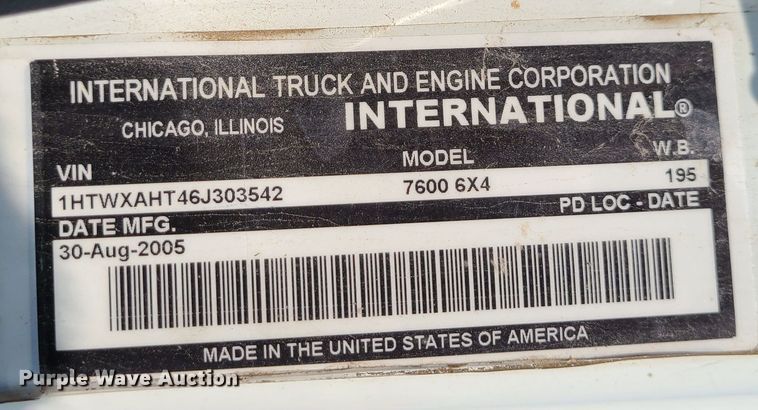 image for item DM5059 2006 International WorkStar 7600  dump truck