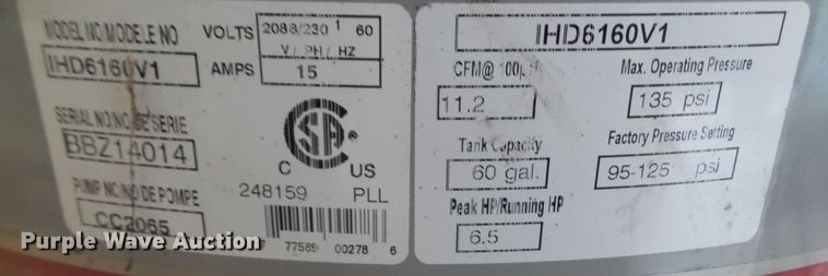 image for item HF9964 Iron Horse IHD6160V1  air compressor