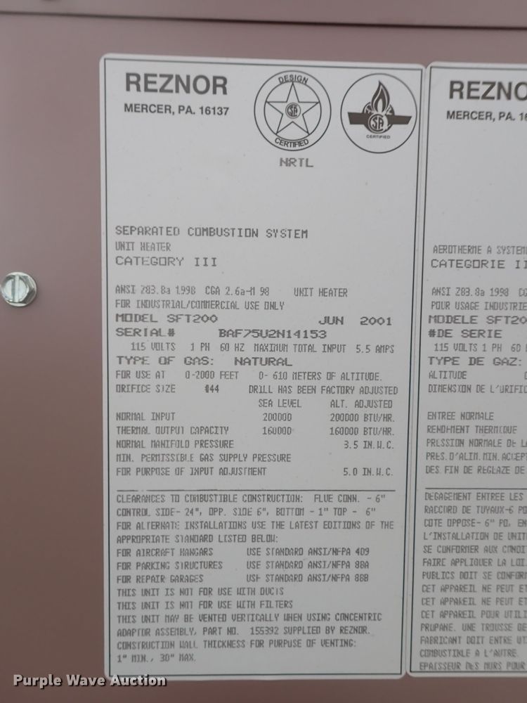 image for item IB9115 (2) Reznor SFT200 heaters