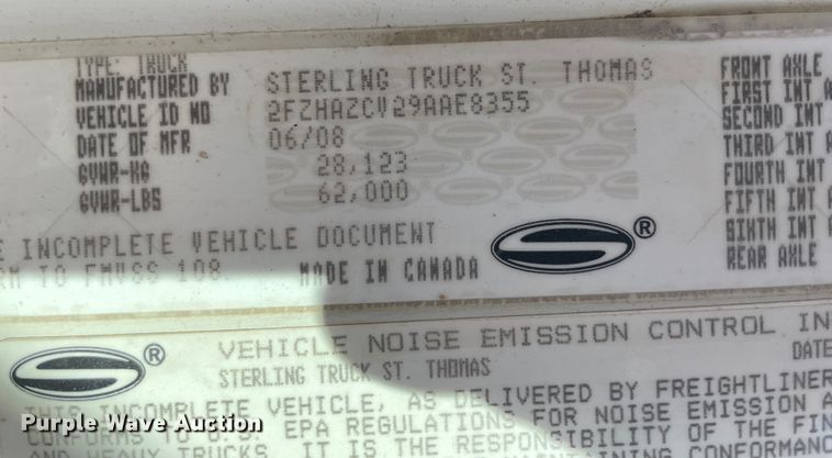 image for item JQ9414 2009 Sterling LT9500  dump truck