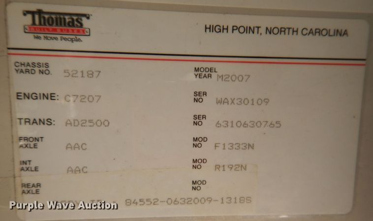 image for item KA9408 2007 Thomas Built  school bus