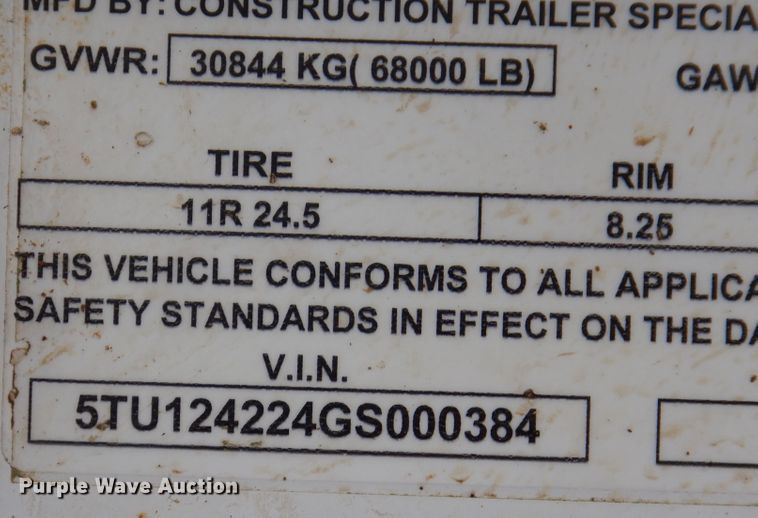 image for item DJ7412 2016 Construction Trailer Specialists GHT-42  grain trailer