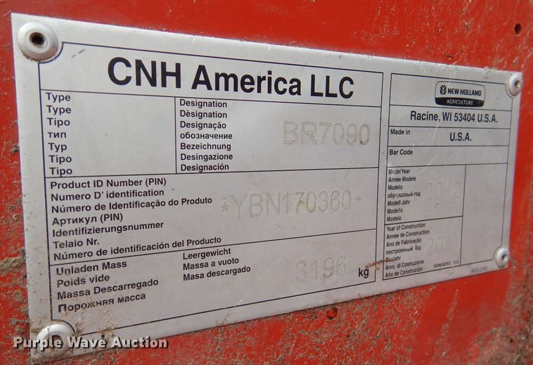 image for item DN5245 2012 New Holland BR7090 Specialty Crop  round baler