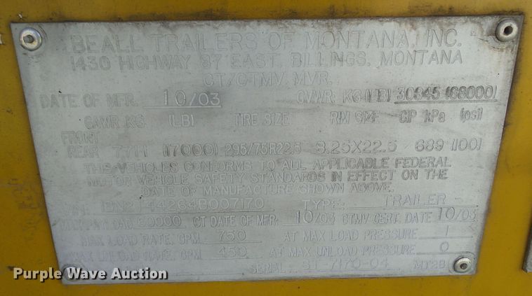 image for item DA7171 2004 Beall BAST-96-3-SB  tank trailer