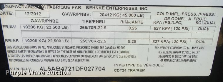 image for item DA7173 2013 B&B Trailers CDT24 650T  fertilizer delivery trailer