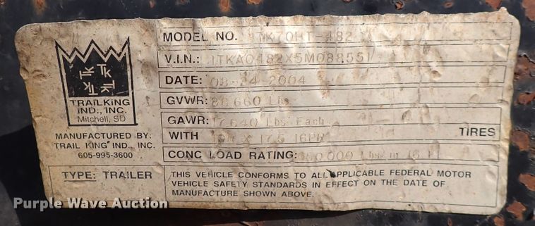 image for item DL7663 2005 Trail King TK70HT-482  drop deck equipment trailer