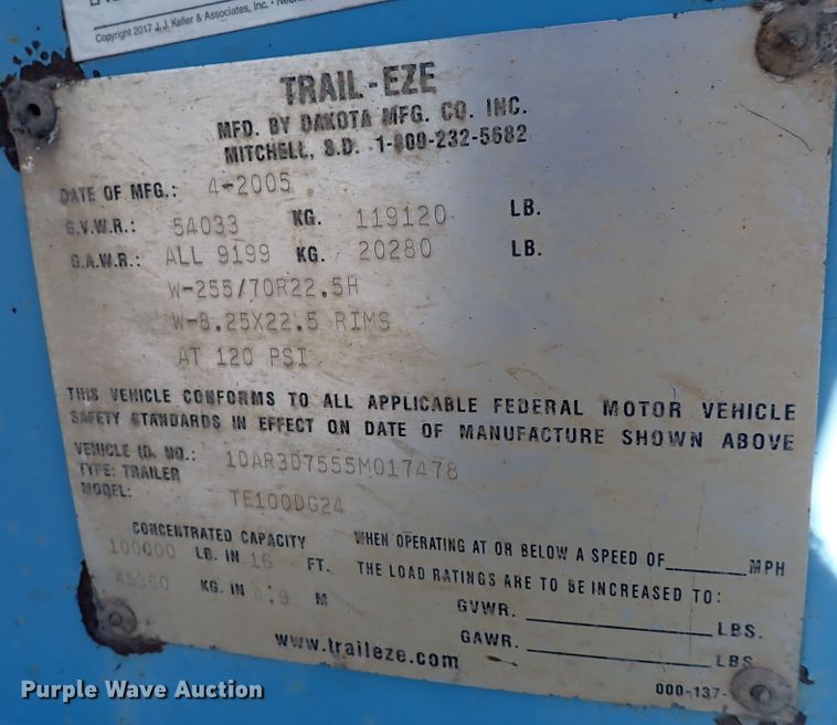 image for item DN2169 2005 Trail-Eze TE100DG24  lowboy equipment trailer