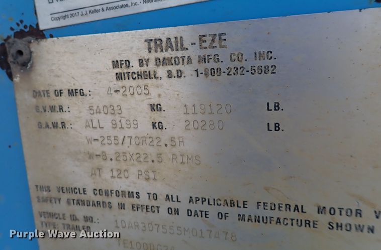 image for item DN2169 2005 Trail-Eze TE100DG24  lowboy equipment trailer