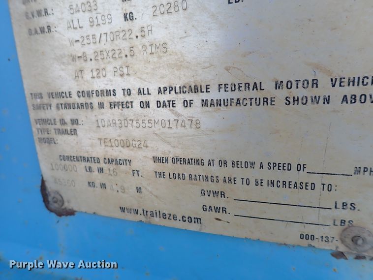 image for item DN2169 2005 Trail-Eze TE100DG24  lowboy equipment trailer