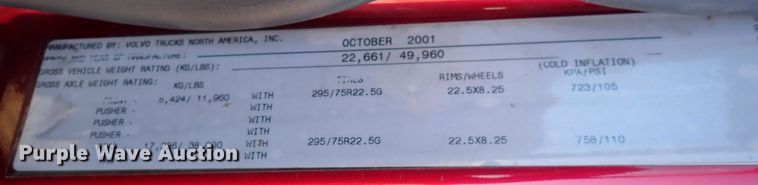 image for item DN2176 2002 Volvo VNL  semi truck