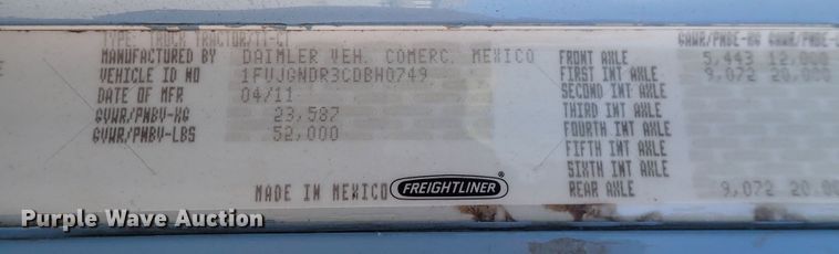 image for item DN2181 2012 Freightliner Coronado SD  semi truck