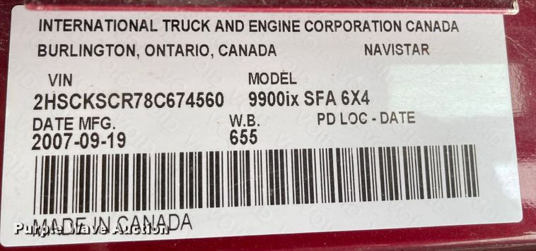 image for item IK9551 2008 International 9900ix  semi truck