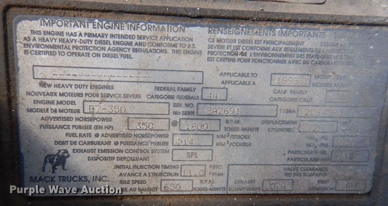 image for item KA9374 1998 Mack RD600  roll-off container truck