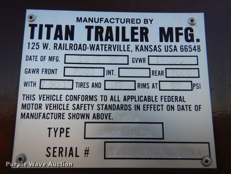 image for item DK1236 1991 Titan  livestock trailer